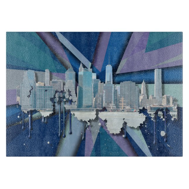 New York City Skyline | Blue 3D Cutting Board (Front)