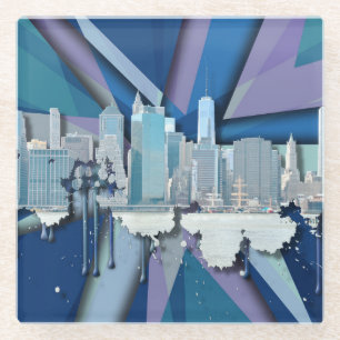 New York City Skyline Blue 3D Glass Coaster