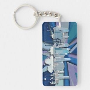 New York City Skyline   Blue 3D Key Ring