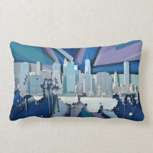 New York City Skyline Blue 3D Lumbar Cushion