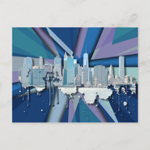 New York City Skyline   Blue 3D Postcard