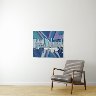New York City Skyline   Blue 3D Tapestry