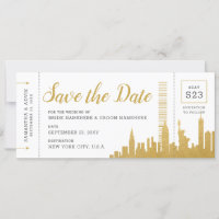 New York City Skyline Boarding Pass Save Date Card