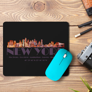 New York City Skyline. Boroughs and Coordinates Mouse Pad