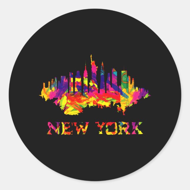 New York City skyline bright colourful Classic Round Sticker (Front)