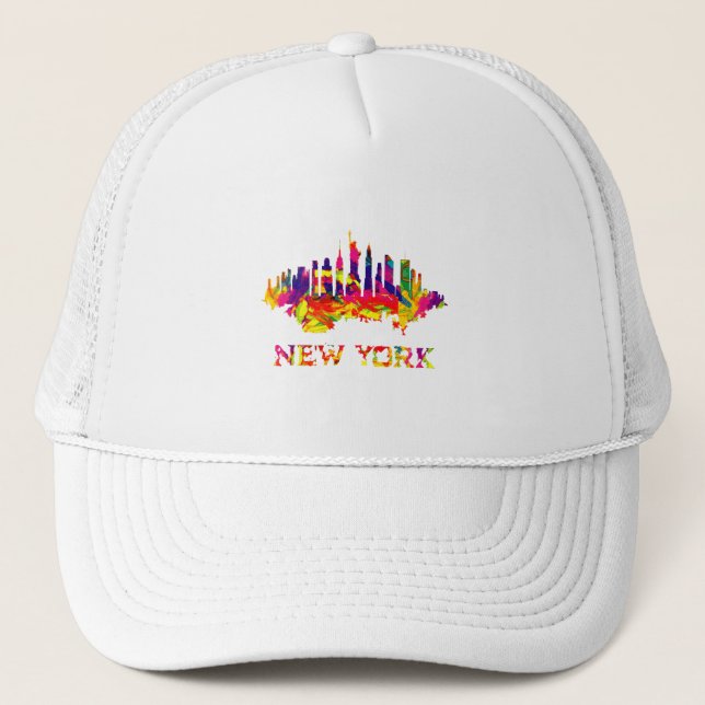 New York City skyline bright colourful Trucker Hat (Front)