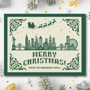 New York City Skyline Christmas Holiday Postcard