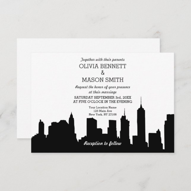 New York City Skyline Cityscape Wedding Invitation (Front/Back)