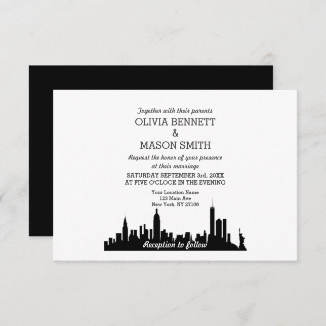 New York City Skyline Cityscape Wedding Invitation (Front/Back)