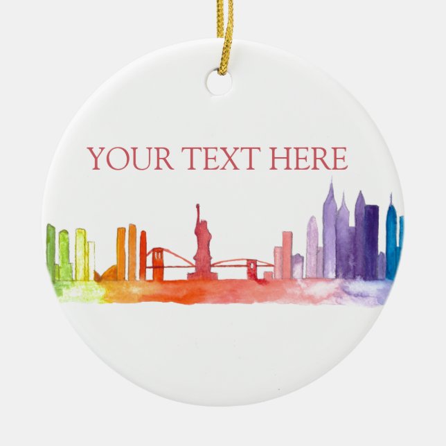NEW YORK CITY skyline Colourful rainbow modern Ceramic Ornament (Front)