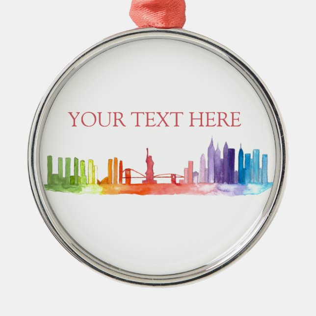 NEW YORK CITY skyline Colourful rainbow modern Metal Ornament (Front)