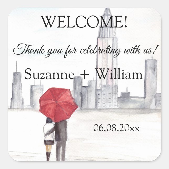 NEW YORK CITY skyline Favours Weddings  Square Sticker (Front)