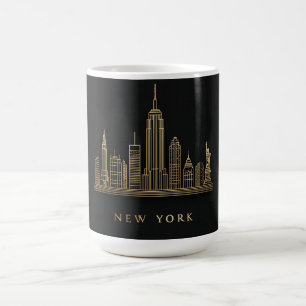 New York City Skyline Gold Line Art Coffee Mug