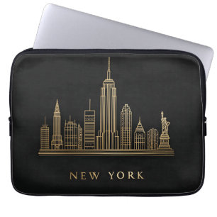 New York City Skyline Gold Line Art Laptop Sleeve
