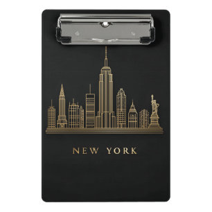 New York City Skyline Gold Line Art Mini Clipboard