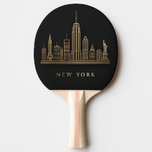 New York City Skyline Gold Line Art Ping Pong Paddle