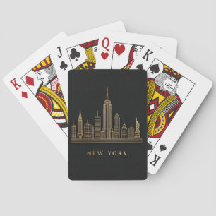 New York City Skyline Gold Line Art Playing Cards