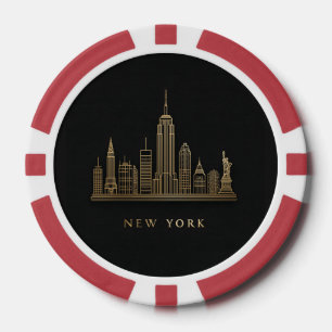New York City Skyline Gold Line Art Poker Chips