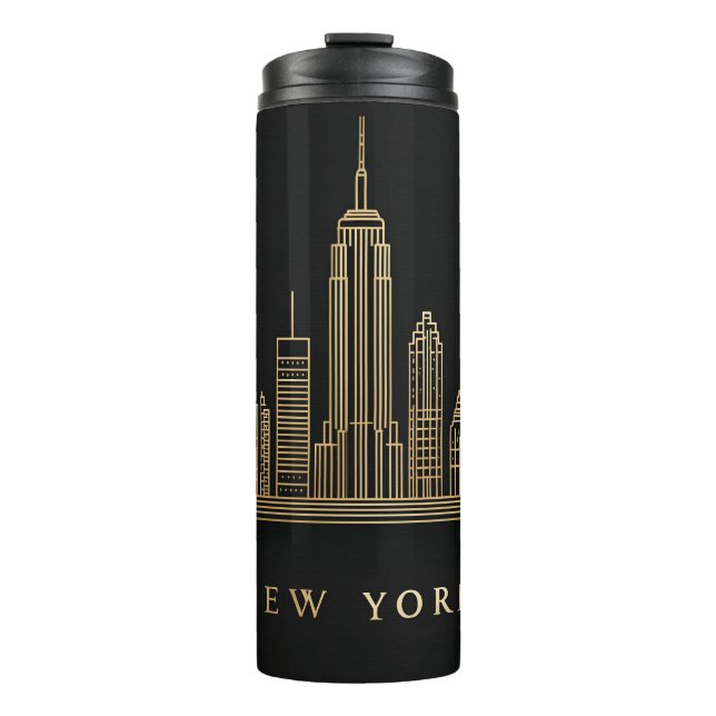 New York City Skyline Gold Line Art Thermal Tumbler (Front)