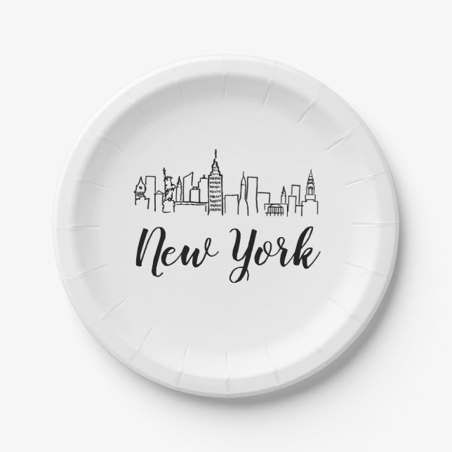 New York City Skyline Illustration Paper Plate (Front)