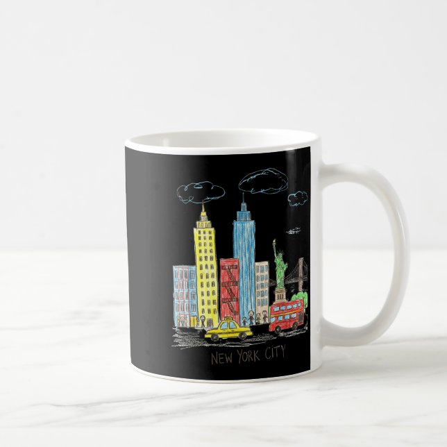 New York City Skyline Illustration Urban Kids Art  Coffee Mug (Right)