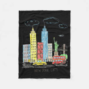 New York City Skyline Illustration Urban Kids Art Fleece Blanket