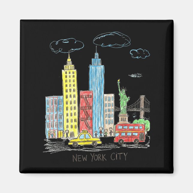 New York City Skyline Illustration Urban Kids Art  Magnet (Front)