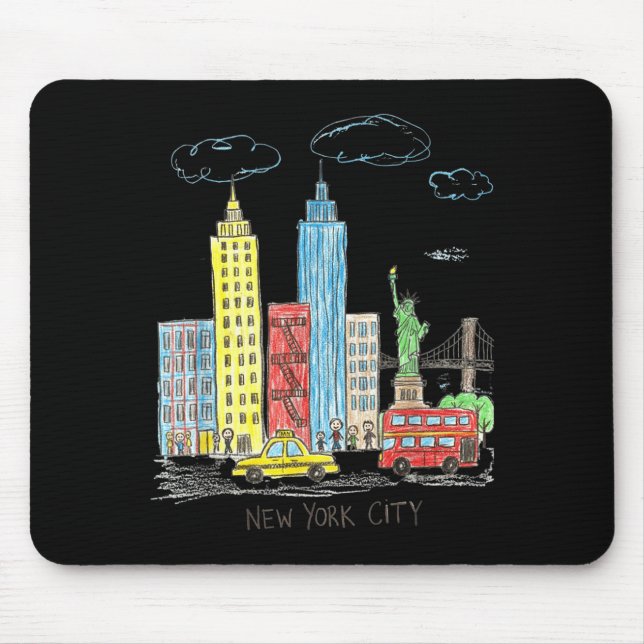 New York City Skyline Illustration Urban Kids Art  Mouse Pad (Front)