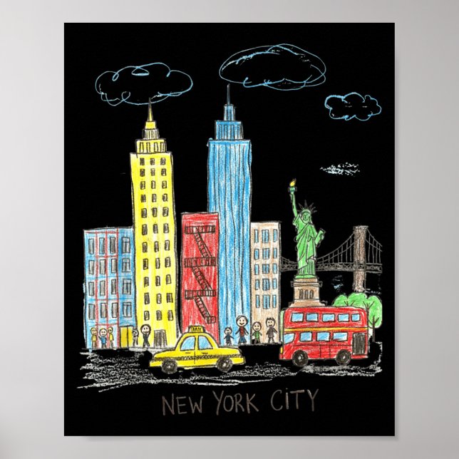 New York City Skyline Illustration Urban Kids Art  Poster (Front)