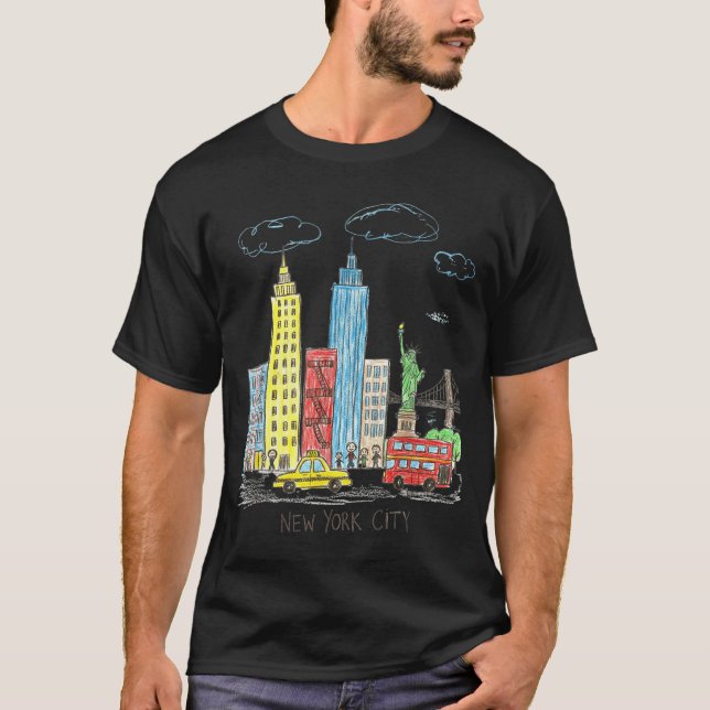New York City Skyline Illustration Urban Kids Art  T-Shirt (Front)