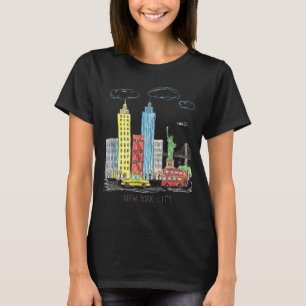New York City Skyline Illustration Urban Kids Art  T-Shirt
