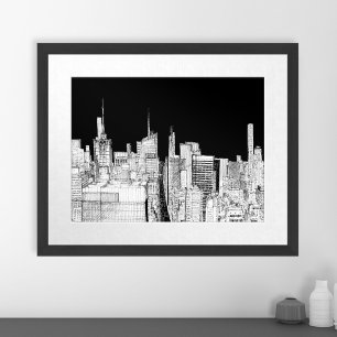 New York City Skyline Ink Travel Sketch Poster