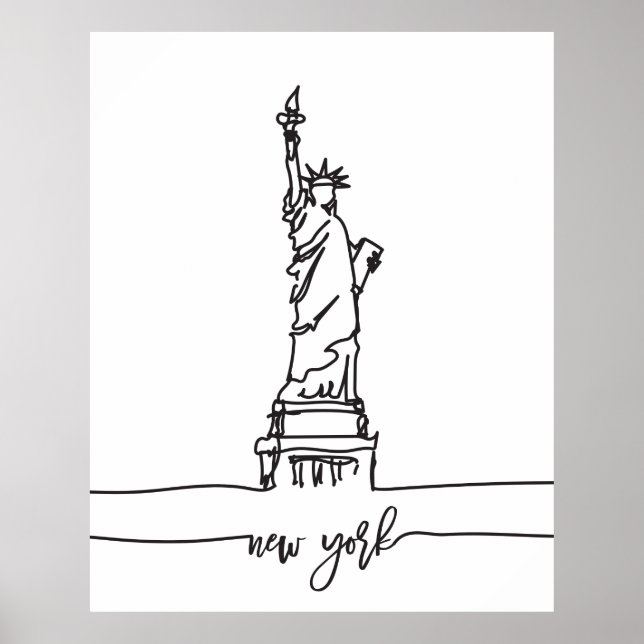 New York City Skyline Lady Liberty Statue Poster (Front)