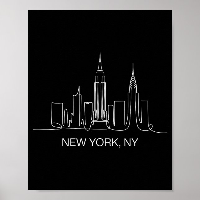 New York City Skyline Line Art Drawing Nyc Souveni Poster (Front)