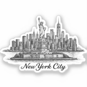 New York City Skyline Line Art Illustration