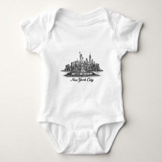 New York City Skyline Line Art Illustration Baby Bodysuit