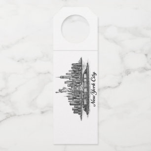 New York City Skyline Line Art Illustration Bottle Tag