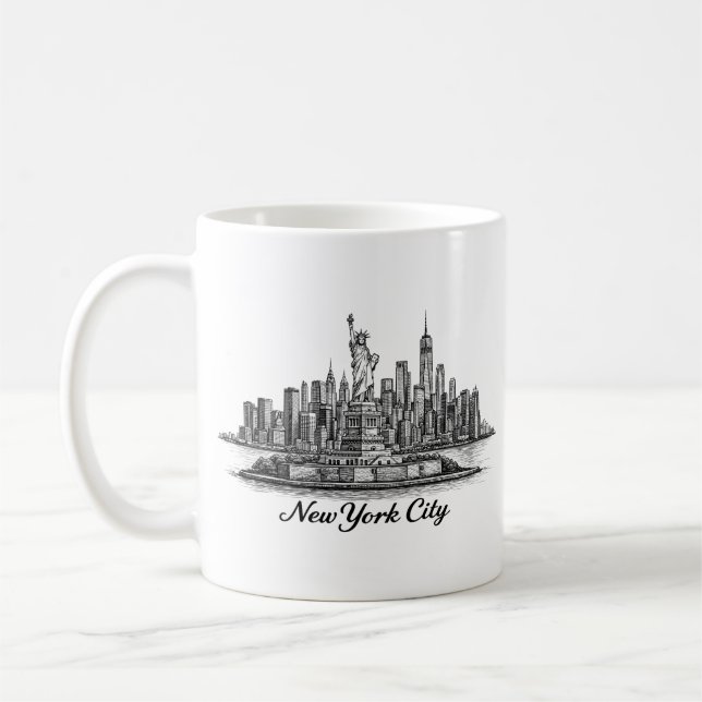 New York City Skyline Line Art Illustration Coffee Mug (Left)