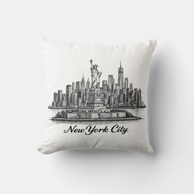 New York City Skyline Line Art Illustration Cushion (Front)