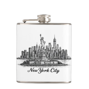 New York City Skyline Line Art Illustration Hip Flask