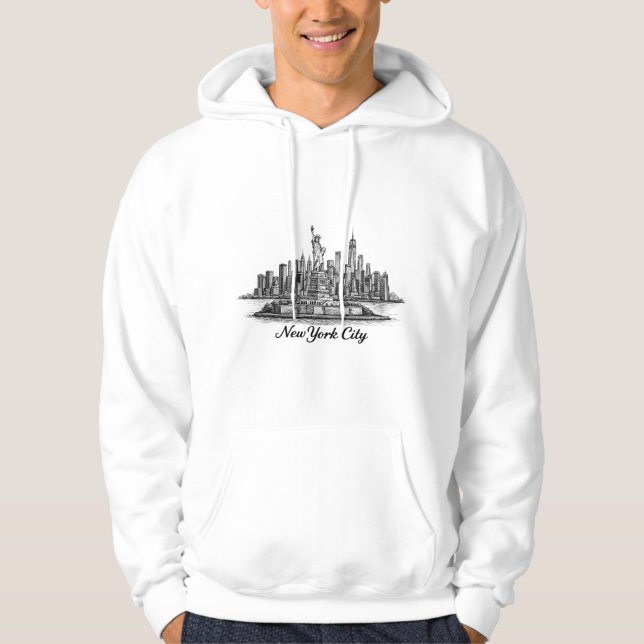 New York City Skyline Line Art Illustration Hoodie (Front)