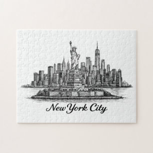 New York City Skyline Line Art Illustration Jigsaw Puzzle