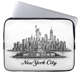 New York City Skyline Line Art Illustration Laptop Sleeve
