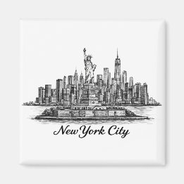 New York City Skyline Line Art Illustration Magnet