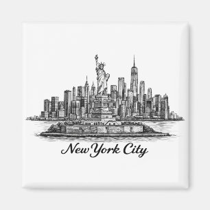 New York City Skyline Line Art Illustration Magnet