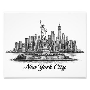 New York City Skyline Line Art Illustration Photo Print