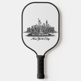 New York City Skyline Line Art Illustration Pickleball Paddle
