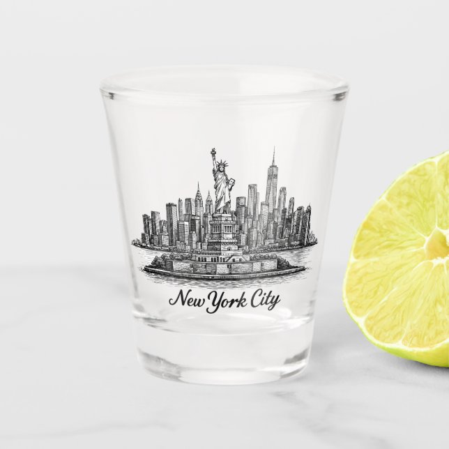 New York City Skyline Line Art Illustration Shot Glass (Front)