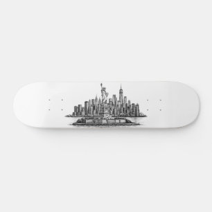 New York City Skyline Line Art Illustration Skateboard