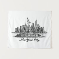 New York City Skyline Line Art Illustration